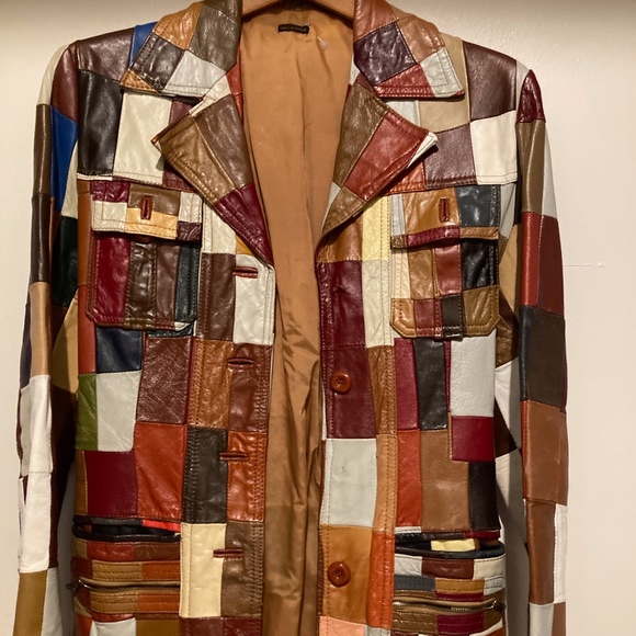 none Jackets & Blazers - vintage "patchwork" vinyl jacket with belt